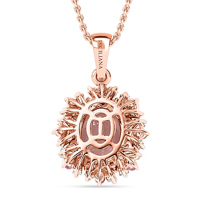 Certified & Appraised Iliana AAA Pink Morganite, Mahenge Spinel and G-H SI Diamond 2.50 ctw Floral Pendant Necklace in 18K Rose Gold 18 Inches