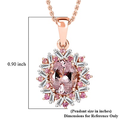 Certified & Appraised Iliana AAA Pink Morganite, Mahenge Spinel and G-H SI Diamond 2.50 ctw Floral Pendant Necklace in 18K Rose Gold 18 Inches