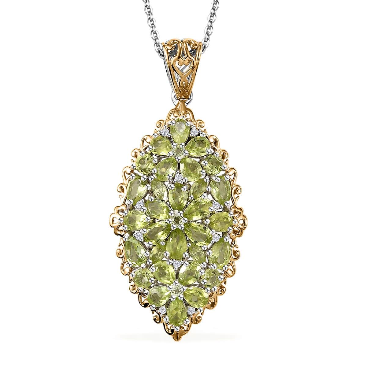 Hebei Peridot and Multi Gemstone 5.50 ctw Bunch of Flower Pendant Necklace in 18K Vermeil YG and Rhodium Over Sterling Silver 20 Inches image number 0