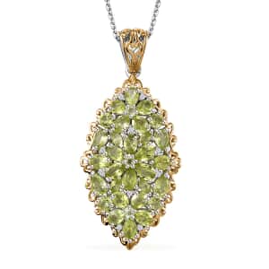 Hebei Peridot and Multi Gemstone 5.50 ctw Bunch of Flower Pendant Necklace in 18K Vermeil YG and Rhodium Over Sterling Silver 20 Inches