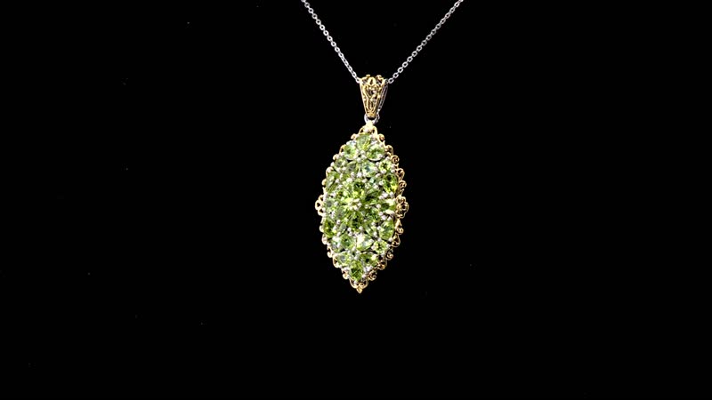 Hebei Peridot and Multi Gemstone 5.50 ctw Bunch of Flower Pendant Necklace in 18K Vermeil YG and Rhodium Over Sterling Silver 20 Inches