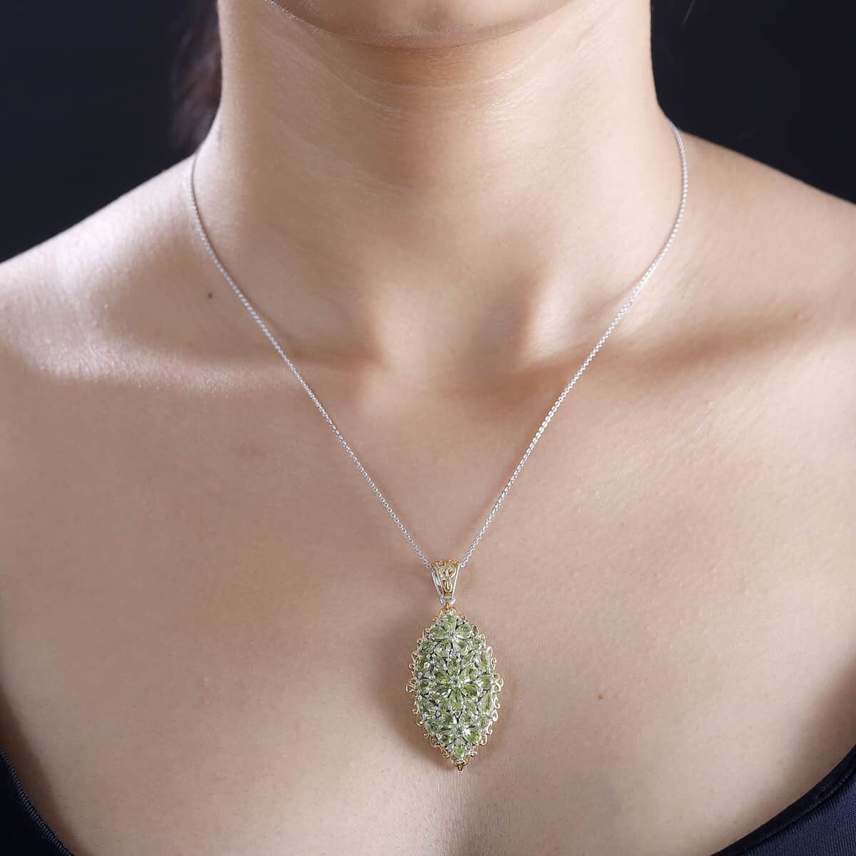 Hebei Peridot and Multi Gemstone 5.50 ctw Bunch of Flower Pendant Necklace in 18K Vermeil YG and Rhodium Over Sterling Silver 20 Inches image number 2