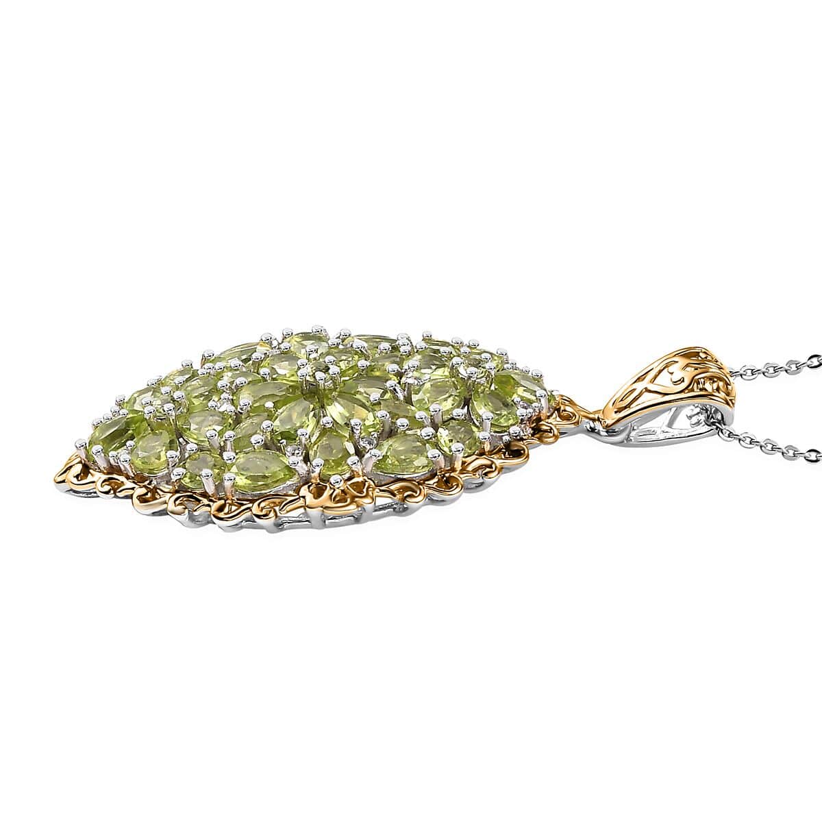 Hebei Peridot and Multi Gemstone 5.50 ctw Bunch of Flower Pendant Necklace in 18K Vermeil YG and Rhodium Over Sterling Silver 20 Inches image number 3