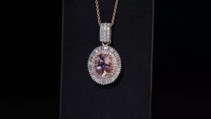 Certified and Appraised AAA Pink Morganite and G-H I1 Diamond 2.55 ctw Pendant Necklace in 18K Rose Gold 18 Inches
