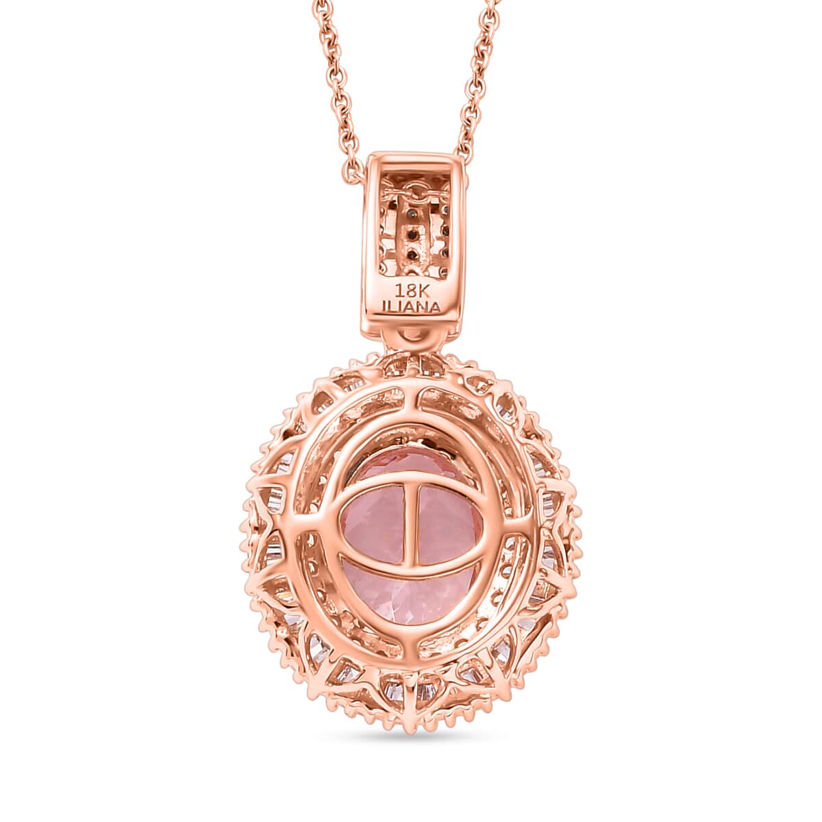 Certified and Appraised AAA Pink Morganite and G-H I1 Diamond 2.55 ctw Pendant Necklace in 18K Rose Gold 18 Inches image number 4