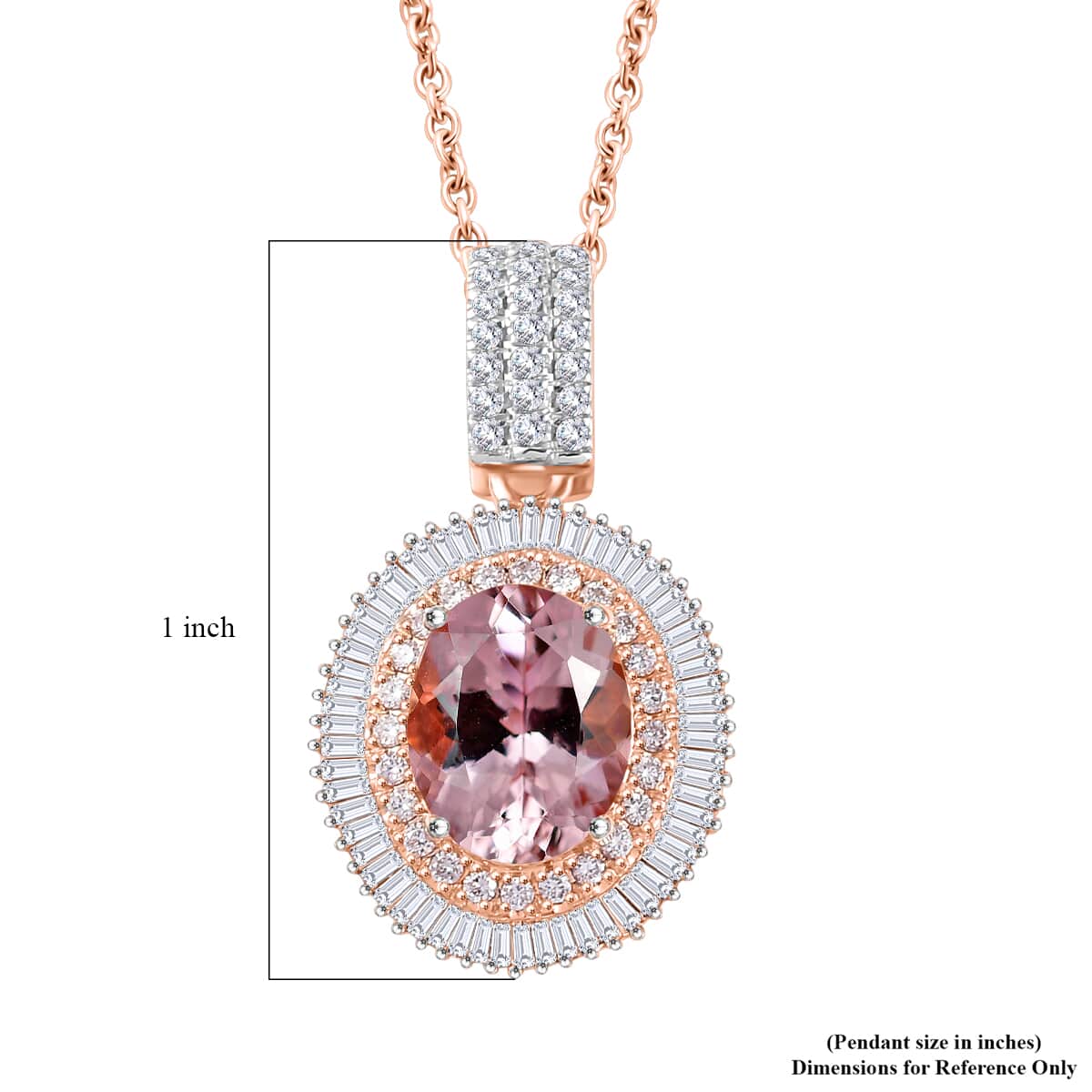 Certified and Appraised AAA Pink Morganite and G-H I1 Diamond 2.55 ctw Pendant Necklace in 18K Rose Gold 18 Inches image number 6