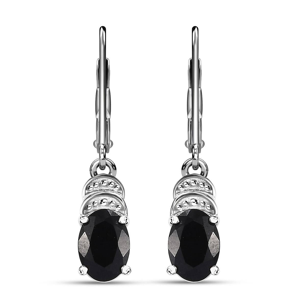Karis California Black Jade 5.40 ctw Lever Back Earrings, Ring (Size 5.0) and Pendant in Platinum Bond with Stainless Steel Necklace 20 Inches