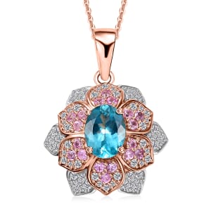 GP Italian Garden Collection Betroka Blue Apatite and Multi Gemstone 2.65 ctw Flower Pendant Necklace in 18K Vermeil Rose Gold Over Sterling Silver 20 Inches