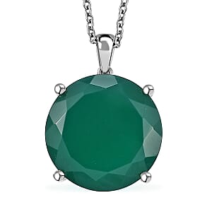 Karis Verde Onyx 13.90 ctw Tree of Life Pendant in Platinum Bond with Stainless Steel Necklace 20 Inches