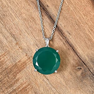 Karis Verde Onyx 13.90 ctw Tree of Life Pendant in Platinum Bond with Stainless Steel Necklace 20 Inches