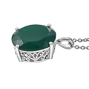 Karis Verde Onyx 13.90 ctw Tree of Life Pendant in Platinum Bond with Stainless Steel Necklace 20 Inches