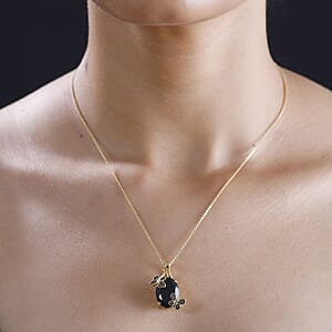 Thai Black Spinel and Natural Champagne Diamond 11.10 ctw Butterfly Pendant Necklace 20 Inches in 18K Vermeil Yellow Gold Over Sterling Silver 