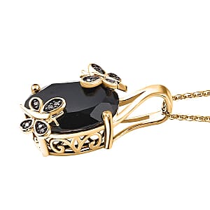 Thai Black Spinel and Natural Champagne Diamond 11.10 ctw Butterfly Pendant Necklace 20 Inches in 18K Vermeil Yellow Gold Over Sterling Silver 