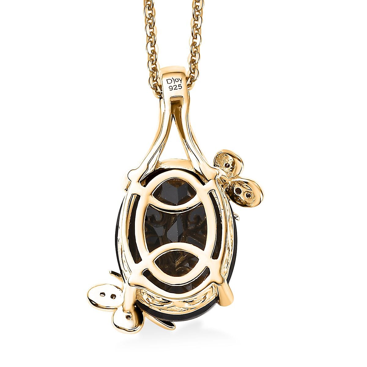 Thai Black Spinel and Natural Champagne Diamond 11.10 ctw Butterfly Pendant Necklace 20 Inches in 18K Vermeil Yellow Gold Over Sterling Silver 