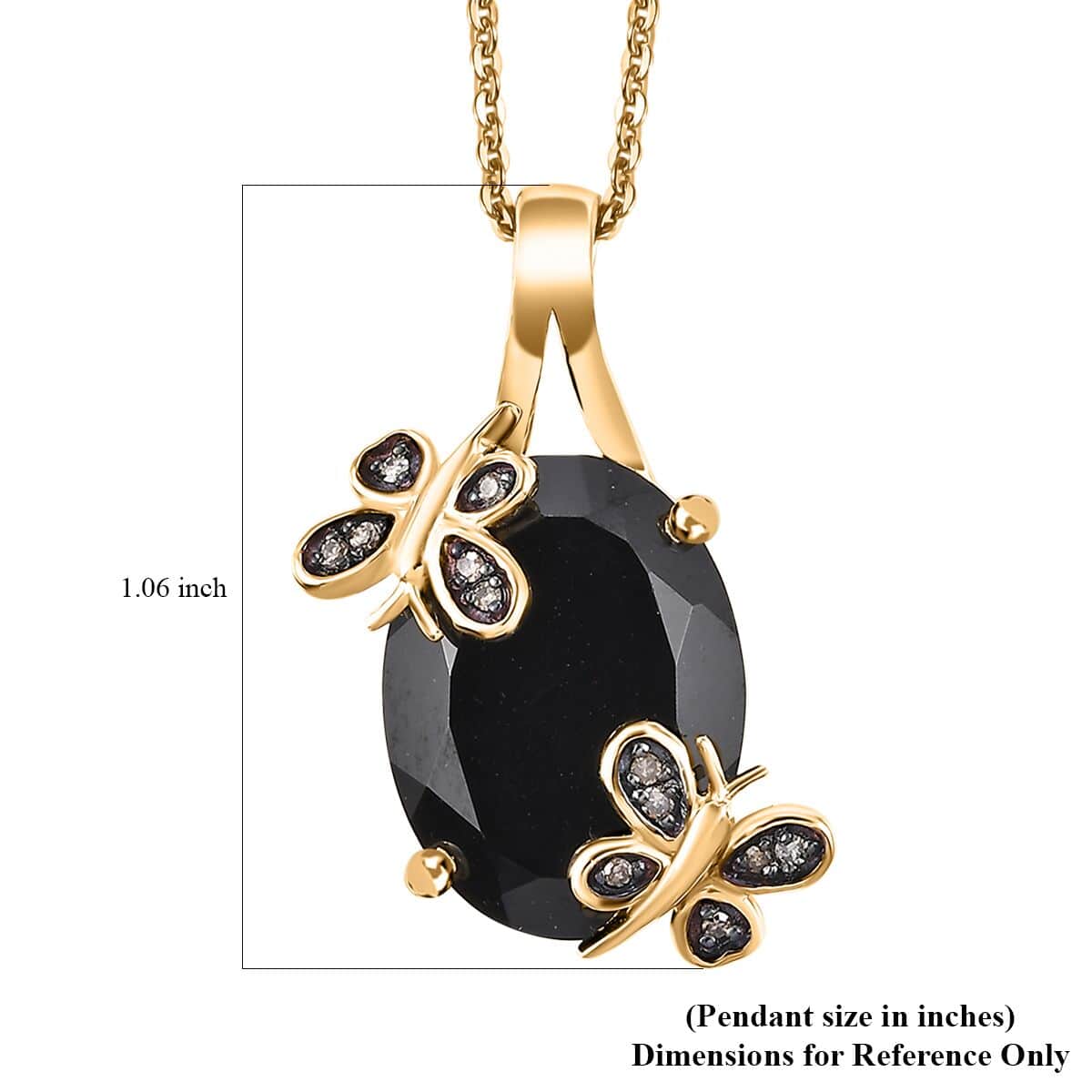 Thai Black Spinel and Natural Champagne Diamond 11.10 ctw Butterfly Pendant Necklace 20 Inches in 18K Vermeil Yellow Gold Over Sterling Silver  image number 5