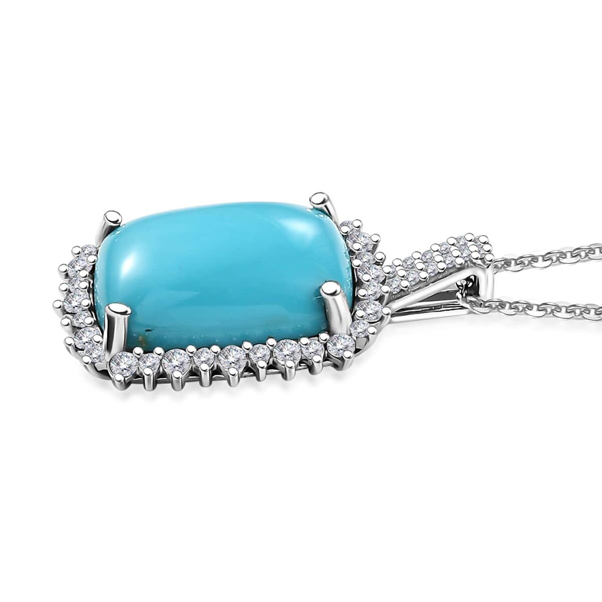 Sleeping Beauty Turquoise (Cush), Moissanite Sunburst Pendant Necklace (20 Inches) in Rhodium Over Sterling Silver 5.80 ctw image number 3