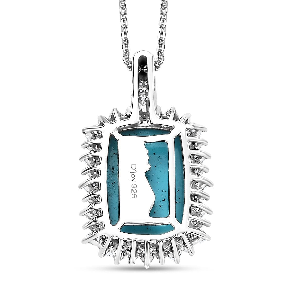 Sleeping Beauty Turquoise and Moissanite 5.80 ctw Sunburst Pendant Necklace in Rhodium Over Sterling Silver 20 Inches