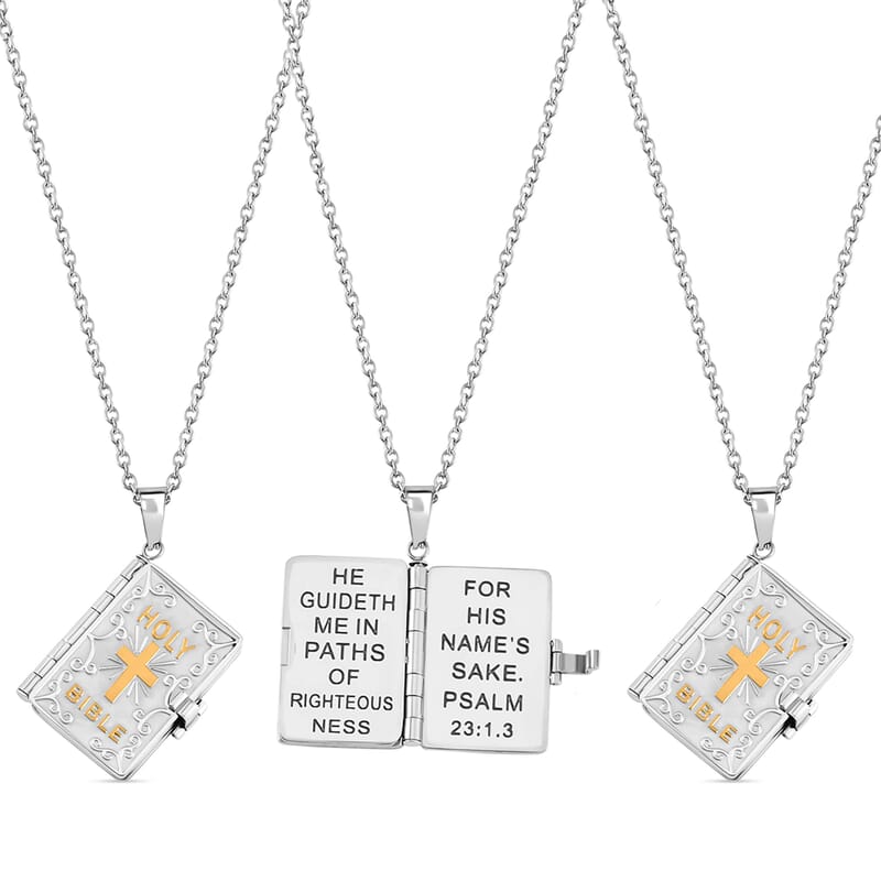 Set of 3 Bible Pendant Necklace (24 Inches) in ION Plated YG and Steel