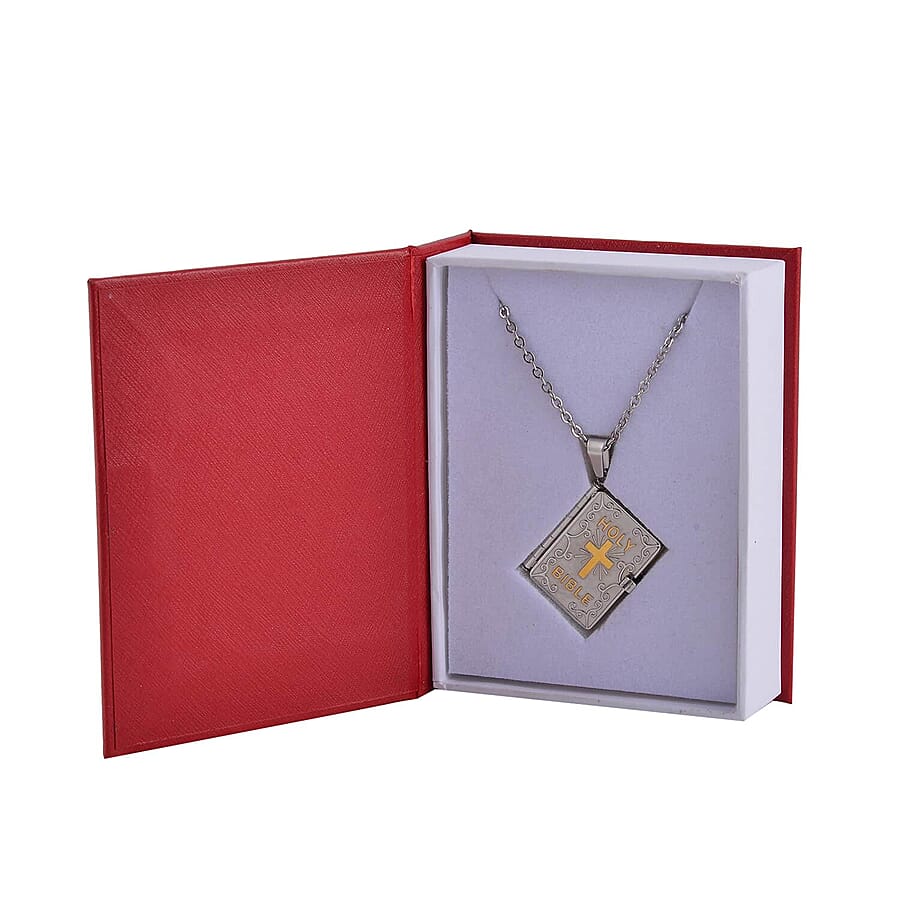Set of 2 Bible Pendant Necklace in ION Plated YG and Steel 24 Inches