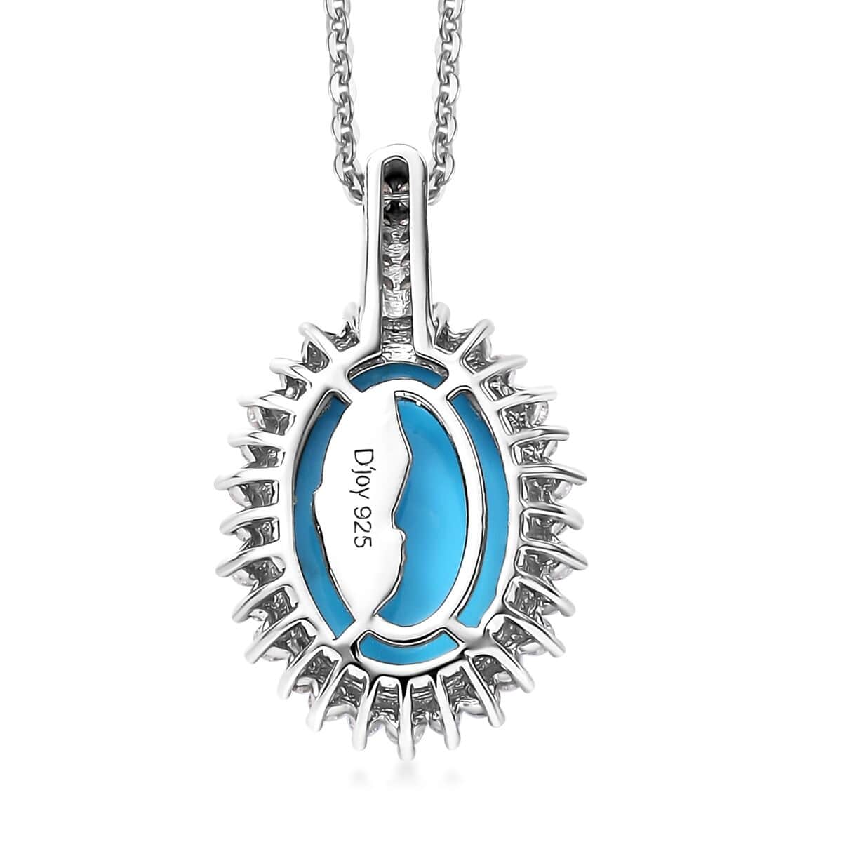 Sleeping Beauty Turquoise and Moissanite 5.60 ctw Sunburst Pendant Necklace in Rhodium Over Sterling Silver 20 Inches image number 4