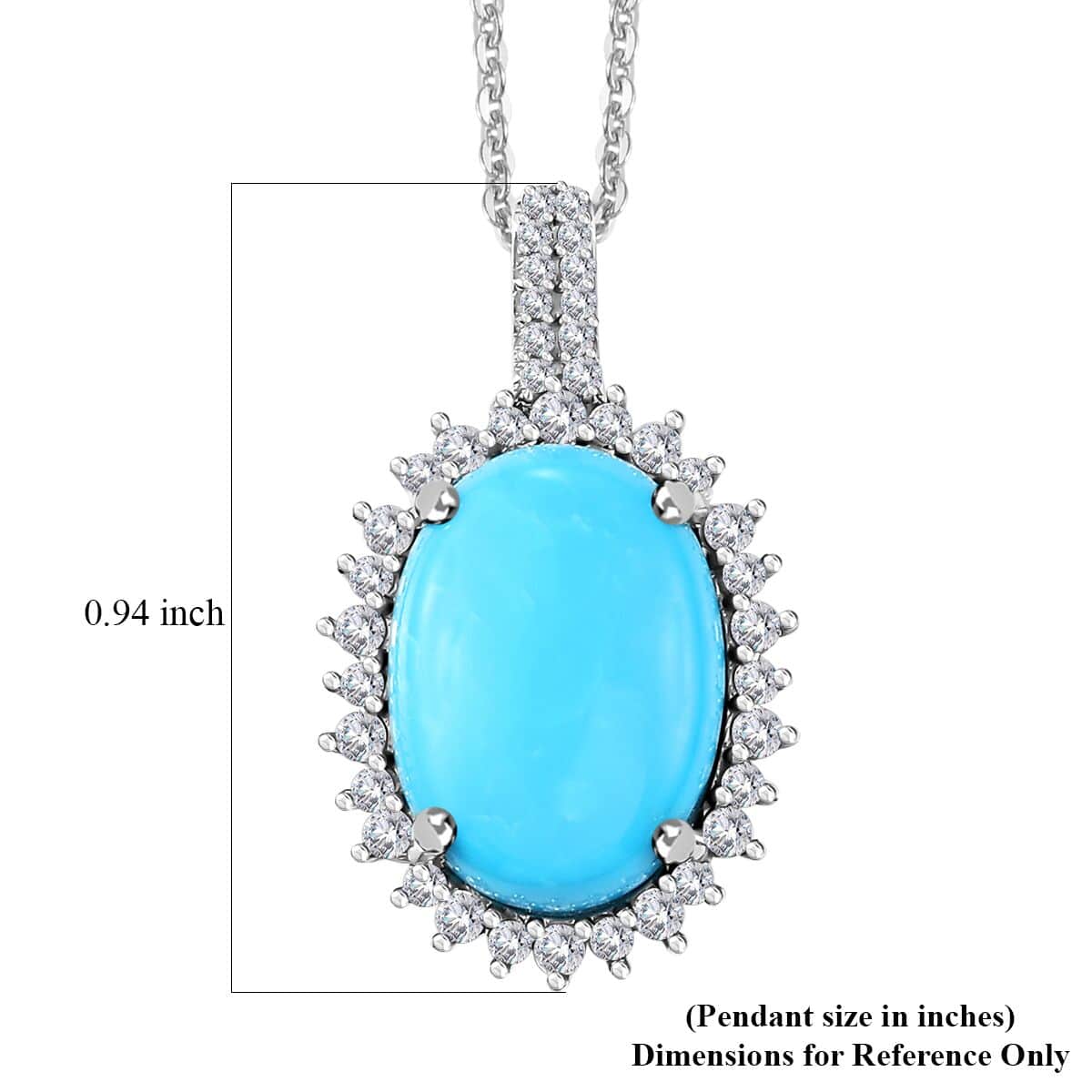 Sleeping Beauty Turquoise and Moissanite 5.60 ctw Sunburst Pendant Necklace in Rhodium Over Sterling Silver 20 Inches image number 6