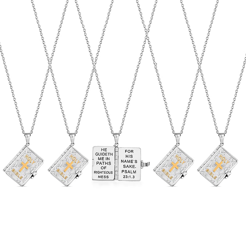 Set of 5 Bible Pendant Necklace (24 Inches) in ION Plated YG and Steel
