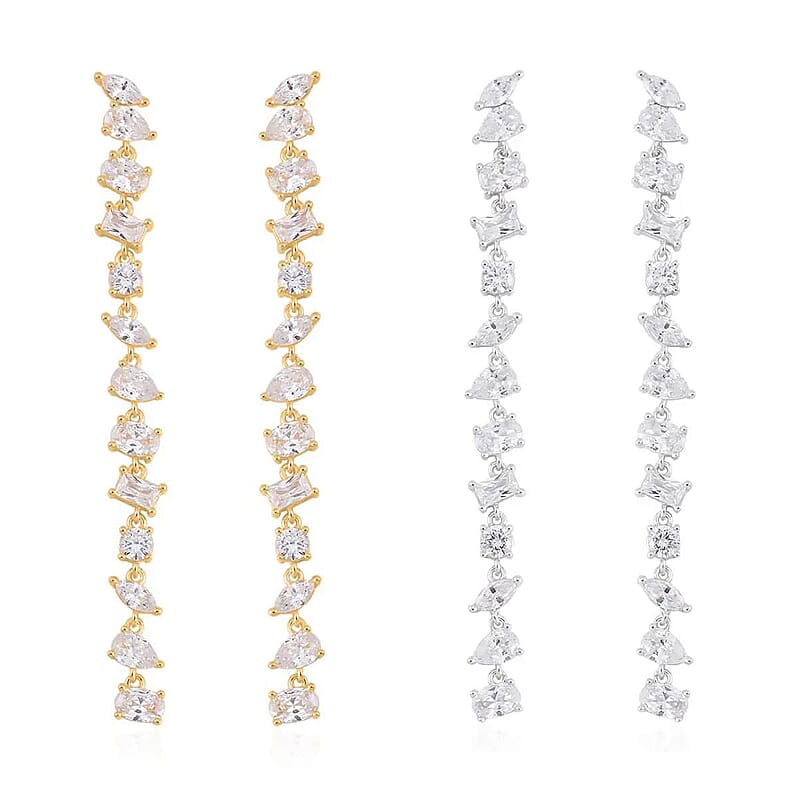 Lustro Stella Finest CZ Mixed Shapes Set of 2 Earrings in 14K YG and Rhodium Over Sterling Silver 26.00 ctw