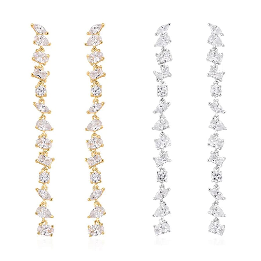 Lustro Stella Finest CZ Mixed Shapes Set of 2 Earrings in 14K YG and Rhodium Over Sterling Silver 26.00 ctw