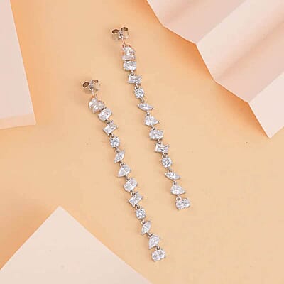 Lustro Stella Finest CZ Mixed Shapes Set of 2 Earrings in 14K YG and Rhodium Over Sterling Silver 26.00 ctw