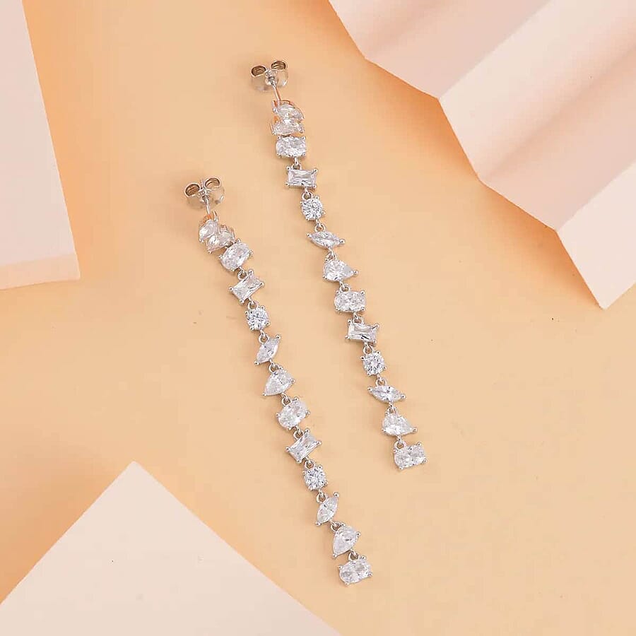 Lustro Stella Finest CZ Mixed Shapes Set of 2 Earrings in 14K YG and Rhodium Over Sterling Silver 26.00 ctw