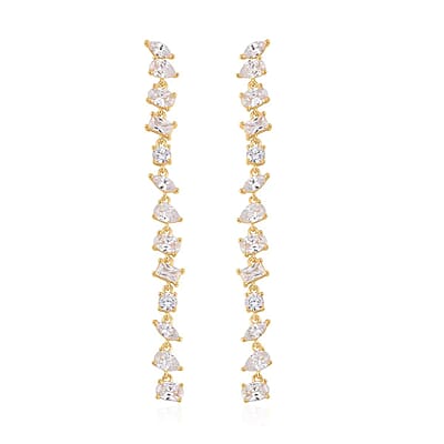 Lustro Stella Finest CZ Mixed Shapes Set of 2 Earrings in 14K YG and Rhodium Over Sterling Silver 26.00 ctw