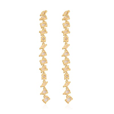 Lustro Stella Finest CZ Mixed Shapes Set of 2 Earrings in 14K YG and Rhodium Over Sterling Silver 26.00 ctw