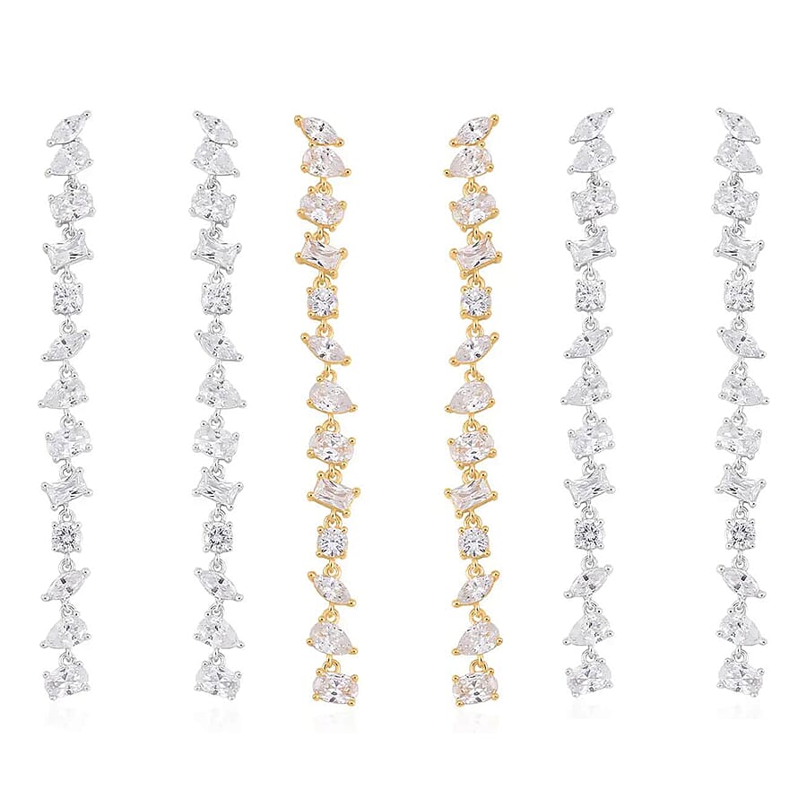 Lustro Stella Finest CZ Mixed Shapes Set of 2 Earrings in 14K YG and Rhodium Over Sterling Silver 26.00 ctw