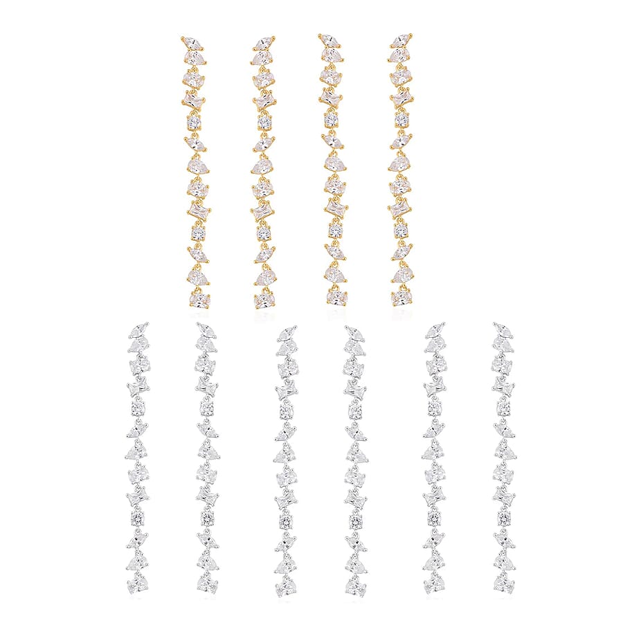 Lustro Stella Finest CZ Mixed Shapes Set of 2 Earrings in 14K YG and Rhodium Over Sterling Silver 26.00 ctw