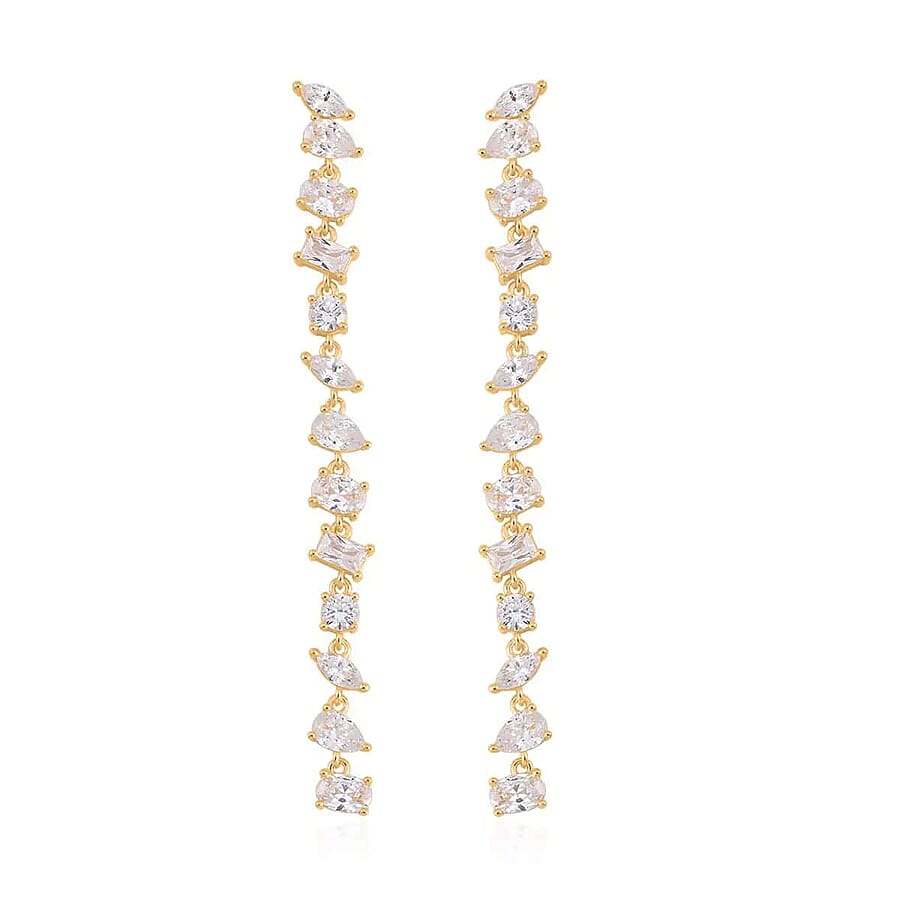 Lustro Stella Finest CZ Mixed Shapes Set of 2 Earrings in 14K YG and Rhodium Over Sterling Silver 26.00 ctw