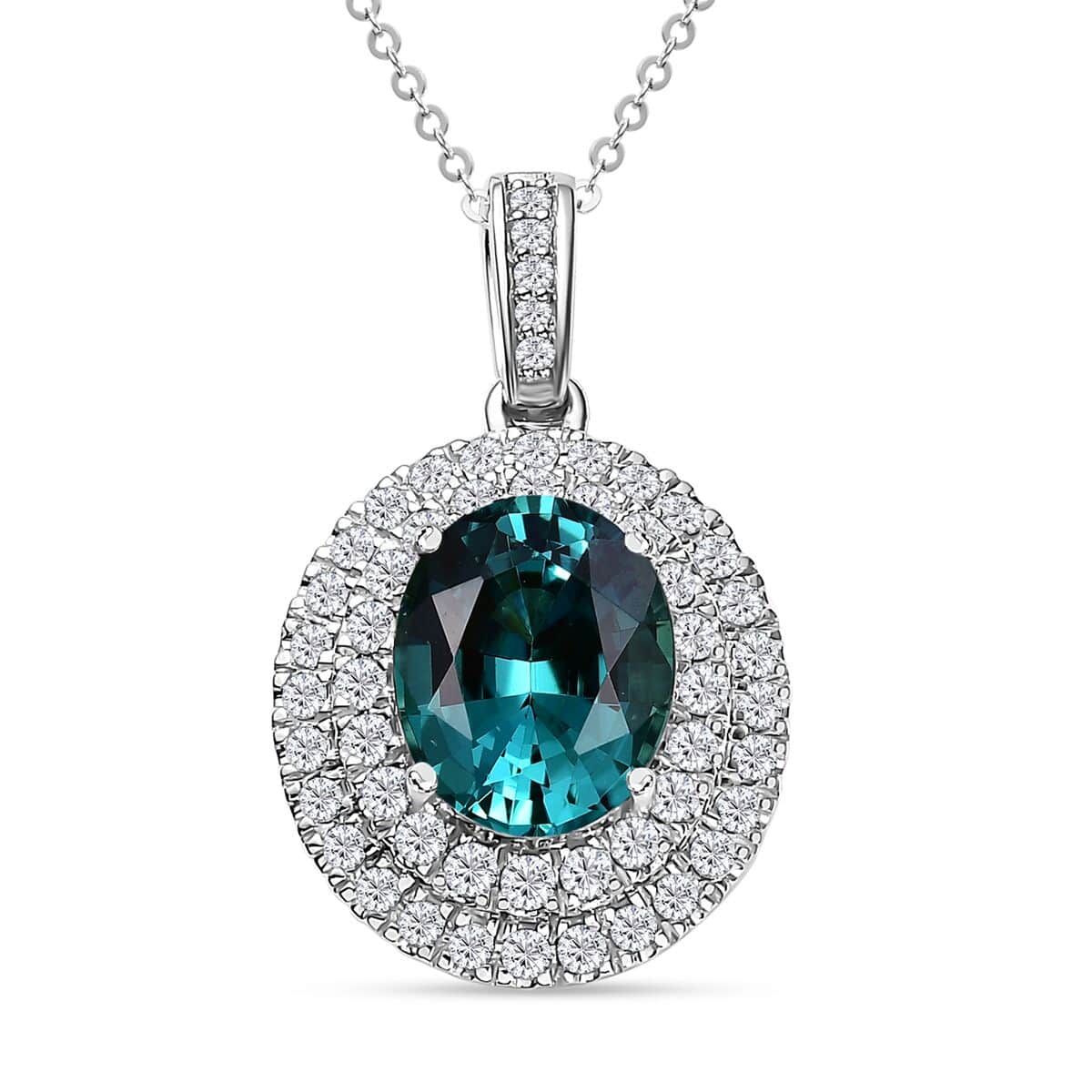 Certified & Appraised Rhapsody AAAA Lagoon Tourmaline and Diamond 3.60 ctw E-F VS Pendant Necklace in 950 Platinum 18 Inches 4.80 Grams image number 0