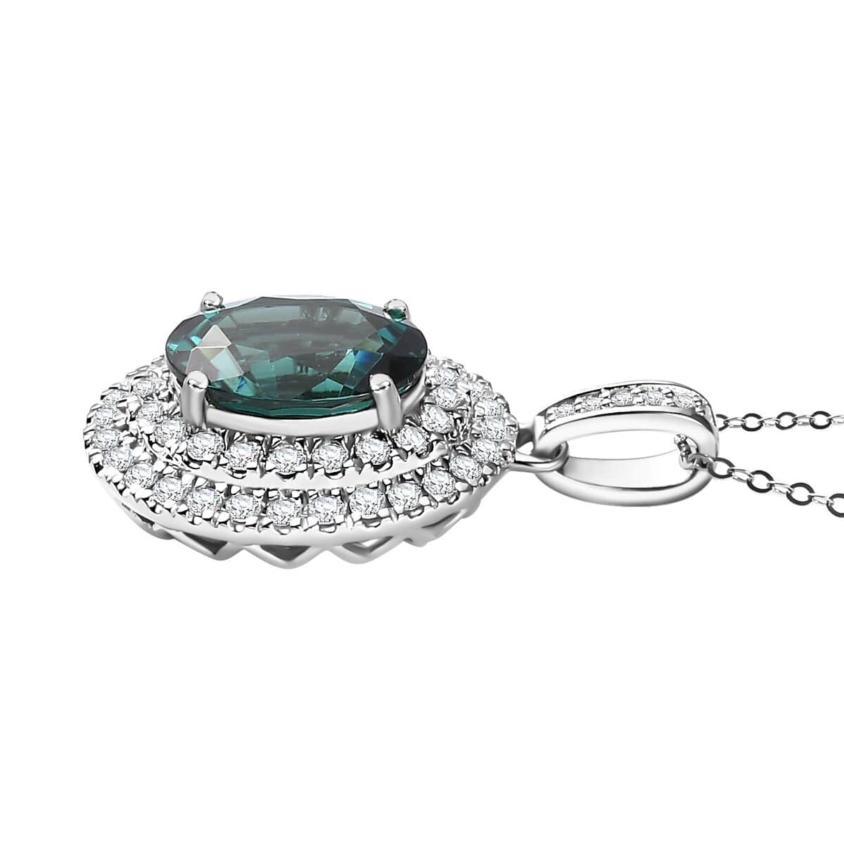 Certified & Appraised Rhapsody AAAA Lagoon Tourmaline and Diamond 3.60 ctw E-F VS Pendant Necklace in 950 Platinum 18 Inches 4.80 Grams image number 3