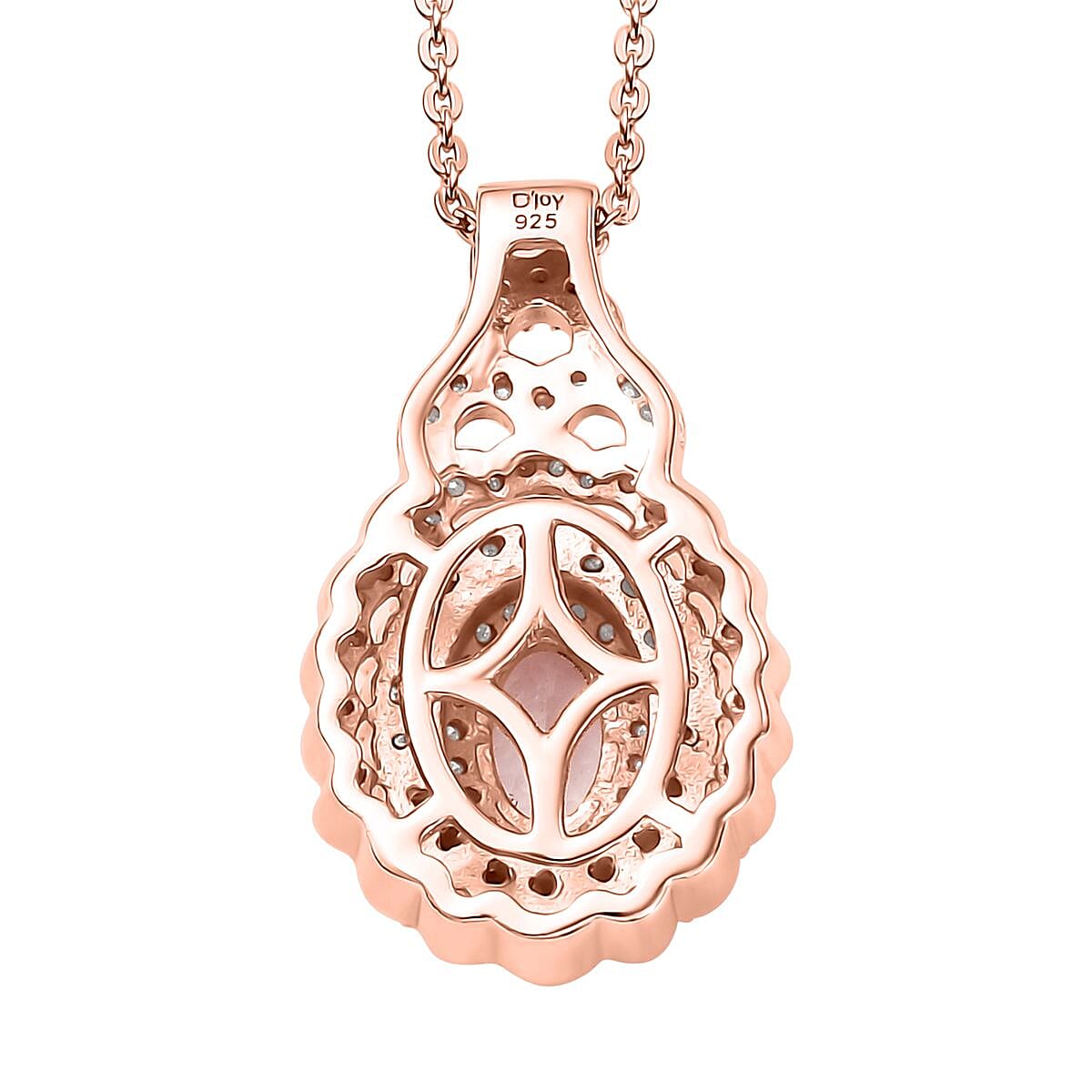 Pink Morganite and Moissanite 1.00 ctw Cherry Blossom Pendant Necklace in 18K Vermeil RG Over Sterling Silver 20 Inches