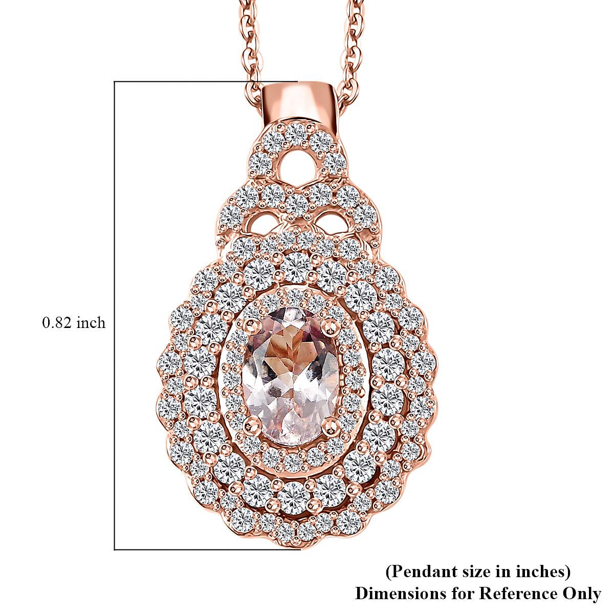 Pink Morganite and Moissanite 1.00 ctw Cherry Blossom Pendant Necklace in 18K Vermeil RG Over Sterling Silver 20 Inches