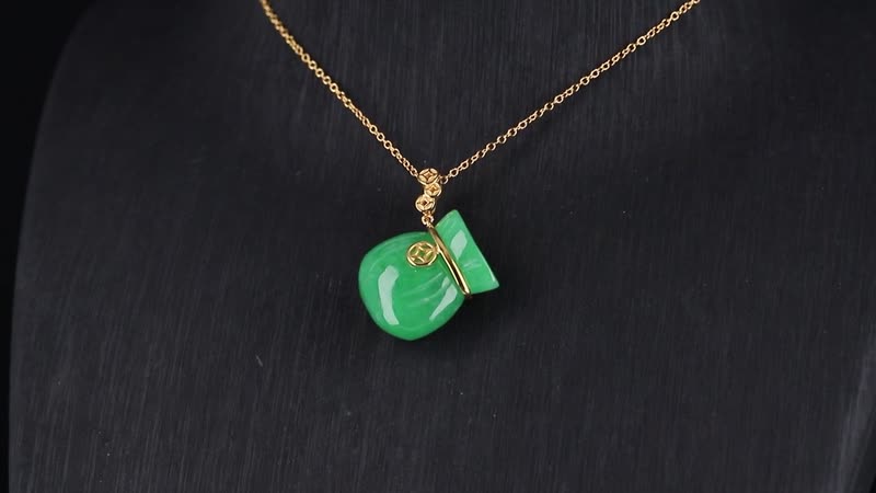 Green Jade Carved Tied Money Bag Pendant Necklace (20 Inches) in 18K Vermeil YG Over Sterling Silver 42.00 ctw