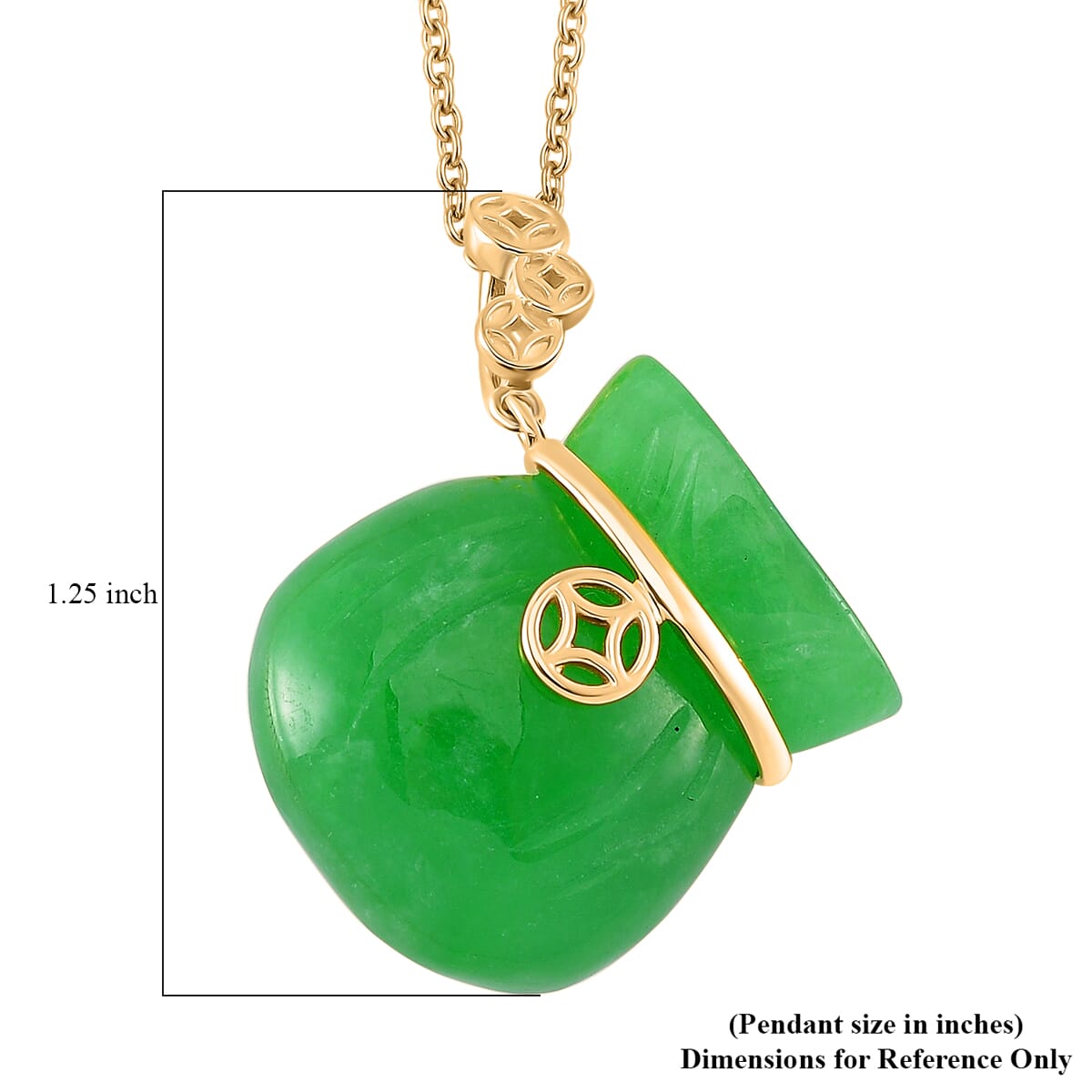 Green Jade (D) 42.00 ctw Carved Tied Money Bag Pendant Necklace in 18K Vermeil Yellow Gold Over Sterling Silver 20 Inches image number 5