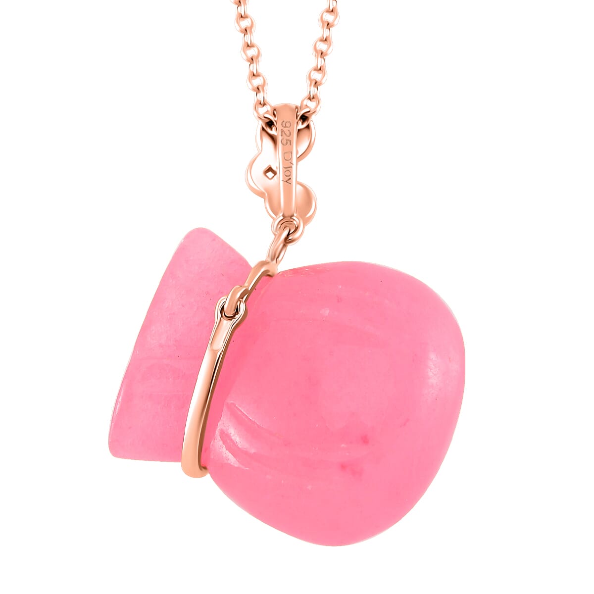 Pink Jade (D) 42.00 ctw Carved Tied Money Bag Pendant Necklace in 18K Vermeil Rose Gold Over Sterling Silver 20 Inches image number 3