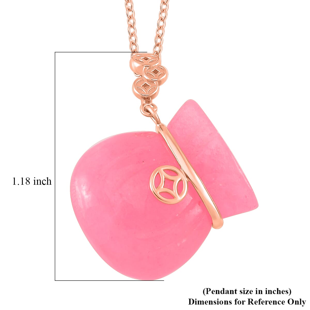 Pink Jade (D) 42.00 ctw Carved Tied Money Bag Pendant Necklace in 18K Vermeil Rose Gold Over Sterling Silver 20 Inches image number 5