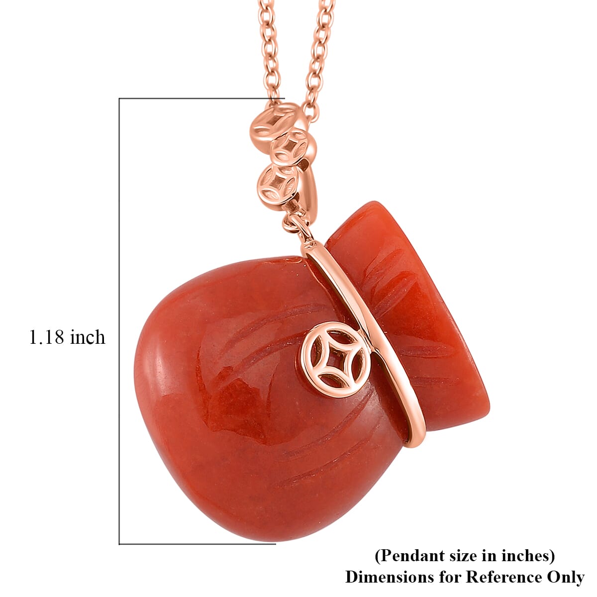 Red Jade (D) 42.00 ctw Carved Tied Money Bag Pendant Necklace in 18K Vermeil Rose Gold Over Sterling Silver 20 Inches image number 5