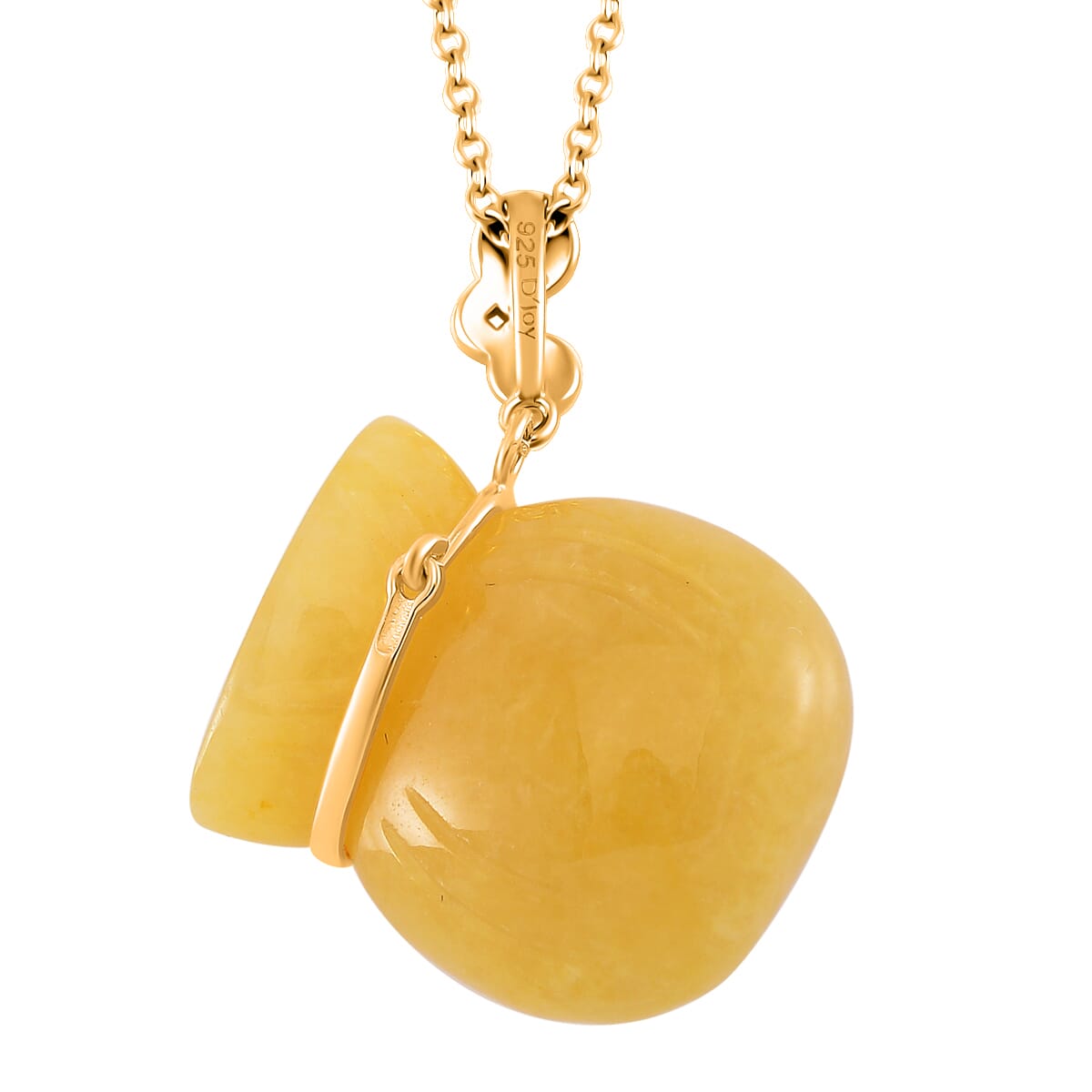 Honey Jade (D) 42.00 ctw Carved Tied Money Bag Pendant Necklace (20 Inches) in 18K Vermeil Yellow Gold Over Sterling Silver image number 3