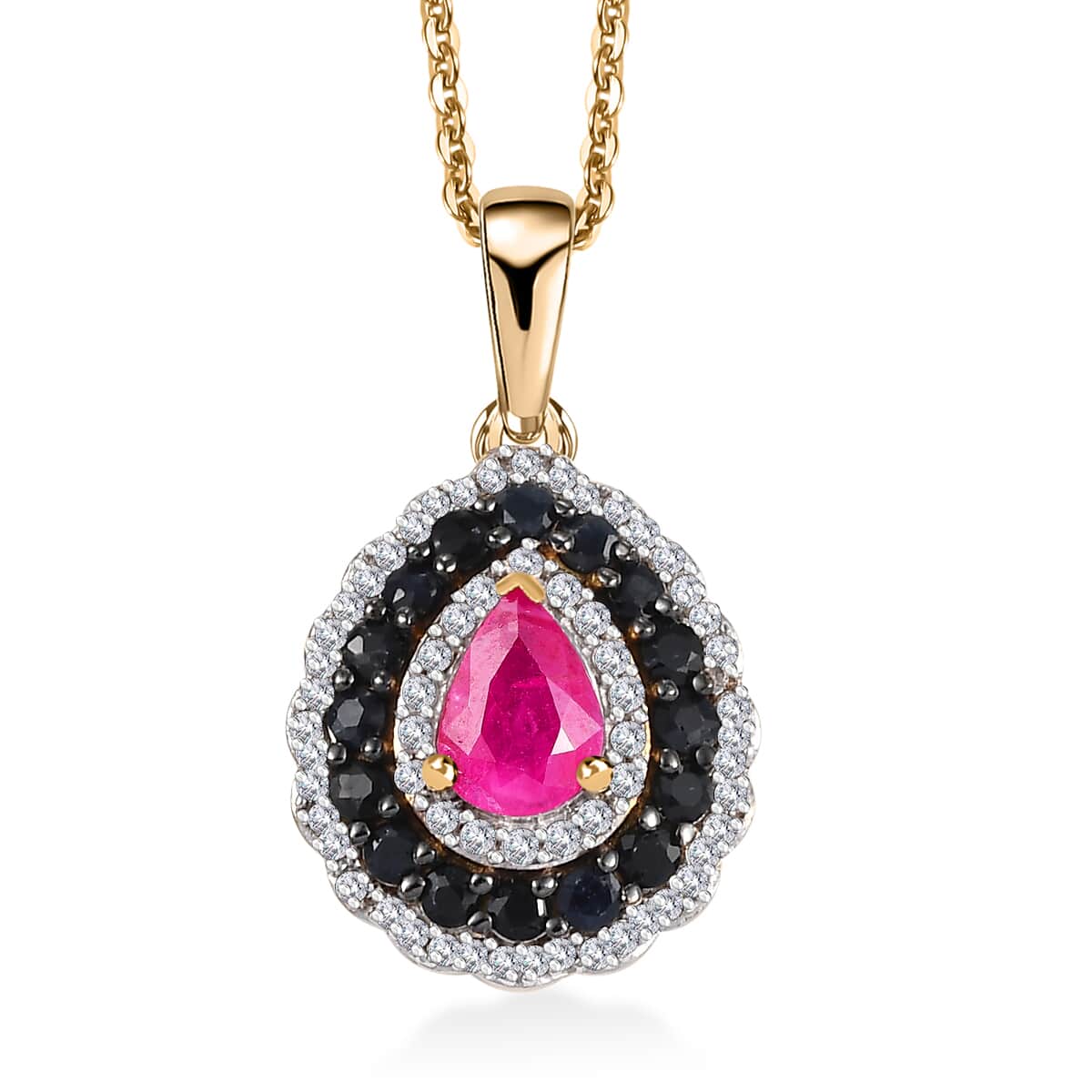 Premium Royal Ruby and Multi Gemstone 2.00 ctw Crimson Bloom Pendant Necklace in 18K Vermeil Yellow Gold Over Sterling Silver 20 Inches image number 0