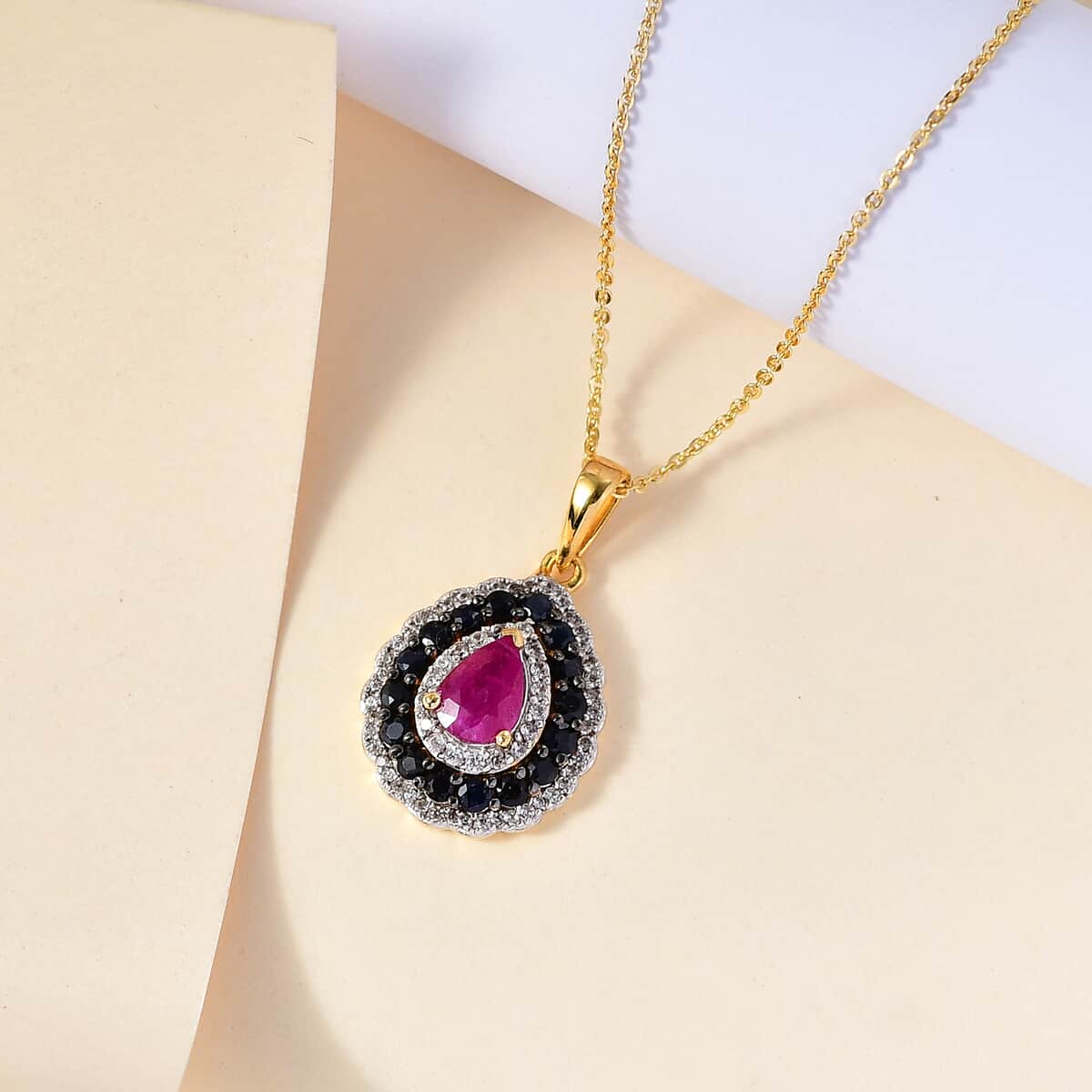 Premium Royal Ruby and Multi Gemstone 2.00 ctw Crimson Bloom Pendant Necklace in 18K Vermeil Yellow Gold Over Sterling Silver 20 Inches image number 1