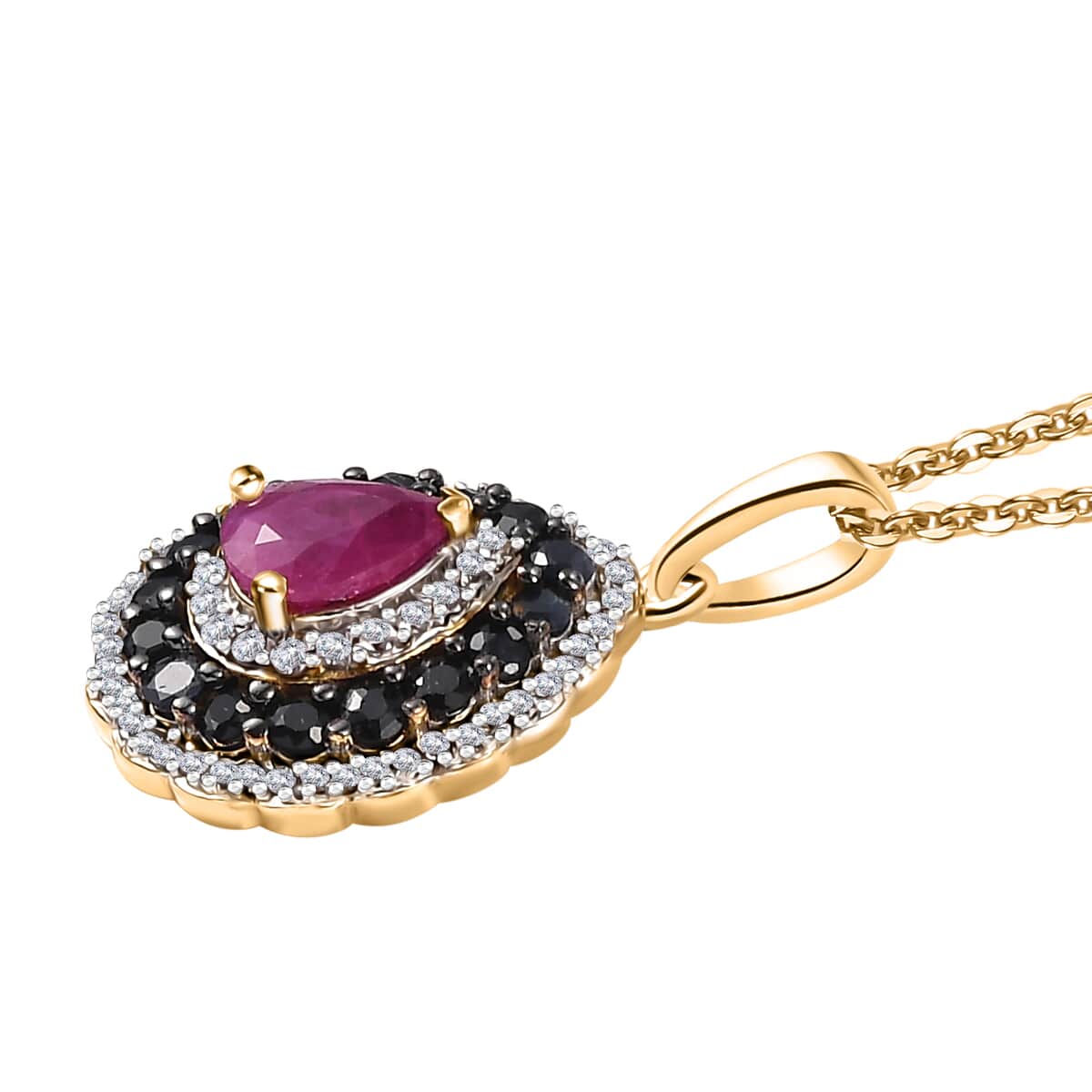 Premium Royal Ruby and Multi Gemstone 2.00 ctw Crimson Bloom Pendant Necklace in 18K Vermeil Yellow Gold Over Sterling Silver 20 Inches image number 3