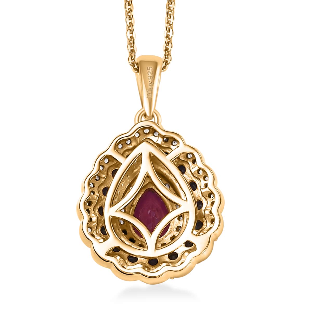 Premium Royal Ruby and Multi Gemstone 2.00 ctw Crimson Bloom Pendant Necklace in 18K Vermeil Yellow Gold Over Sterling Silver 20 Inches image number 4