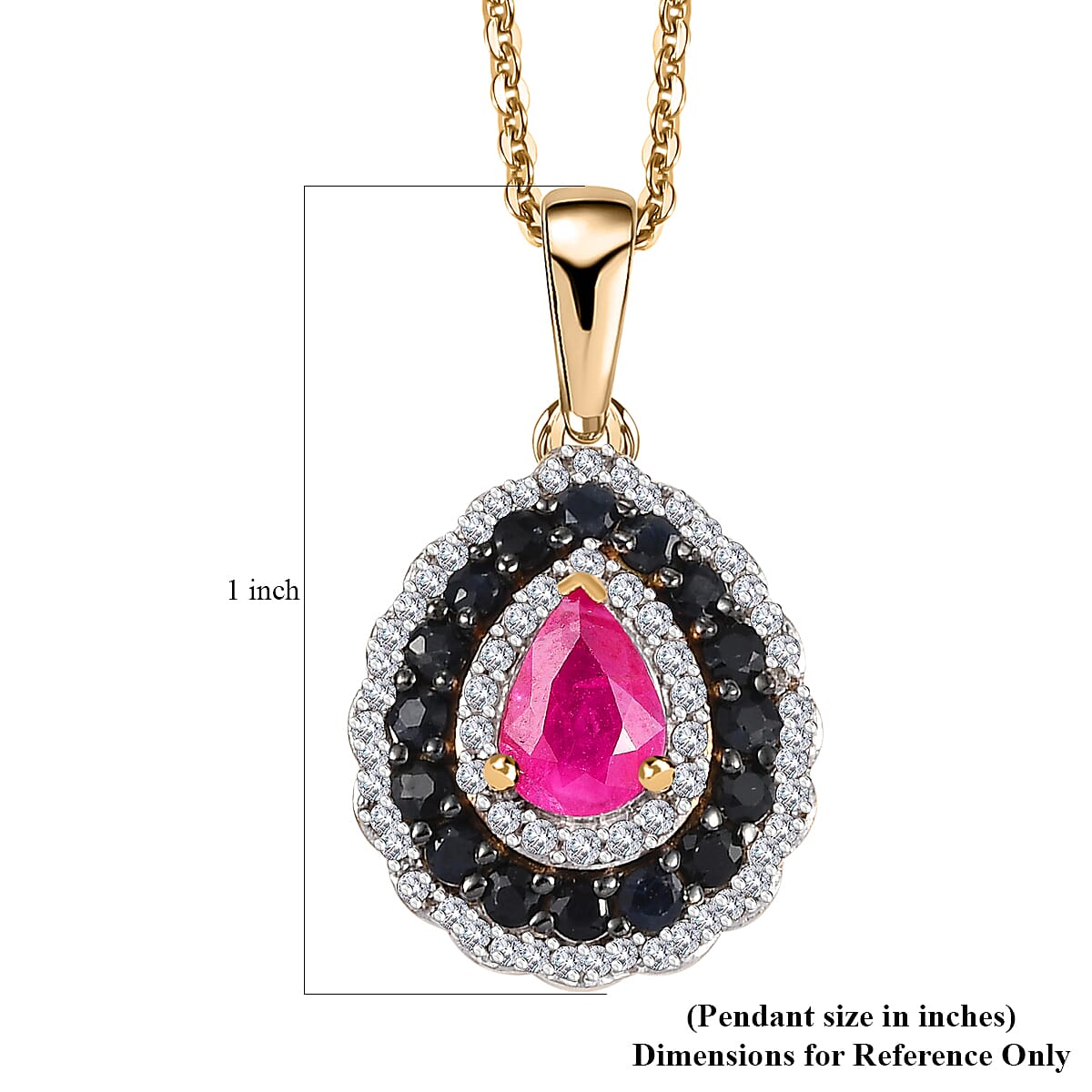 Premium Royal Ruby and Multi Gemstone 2.00 ctw Crimson Bloom Pendant Necklace in 18K Vermeil Yellow Gold Over Sterling Silver 20 Inches
